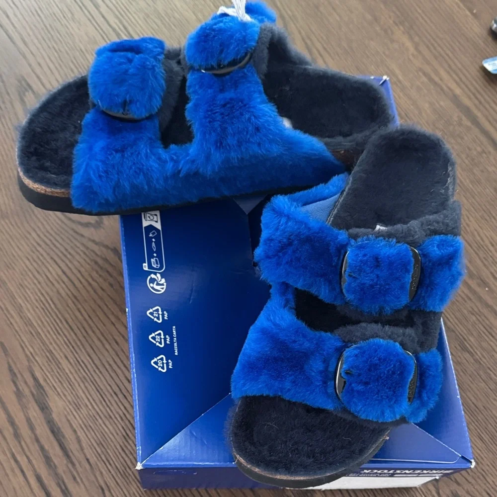Papillio Birkenstock Platform Fuzzy Double-Buckle Sandals - Blue
